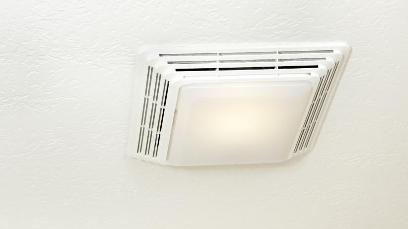 Picture of a white exhaust fan in a bathroom.