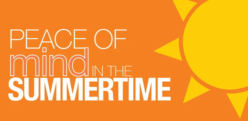 Blog graphic orange with half sun peace of mind summertime.