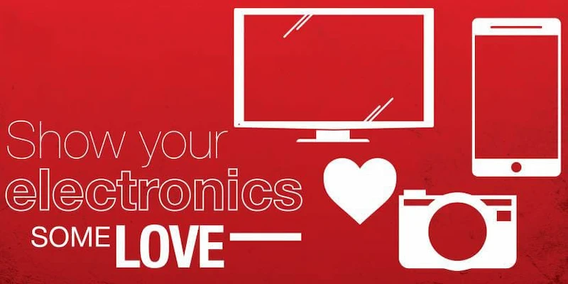 Computer, iPhone, camera, heart icon on red background with title text.