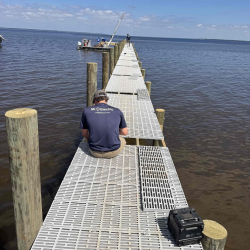 Work being done on a boat dock.