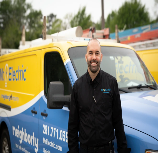  Mr. Electric electrician arriving for an electrical safety check appointment
