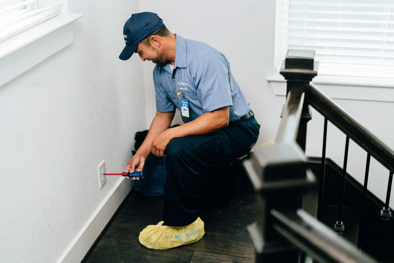 A Mr. Electric electrician installing a child-proof outlet in a Savannah, GA home.