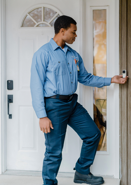 Electricians installing smart doorbells