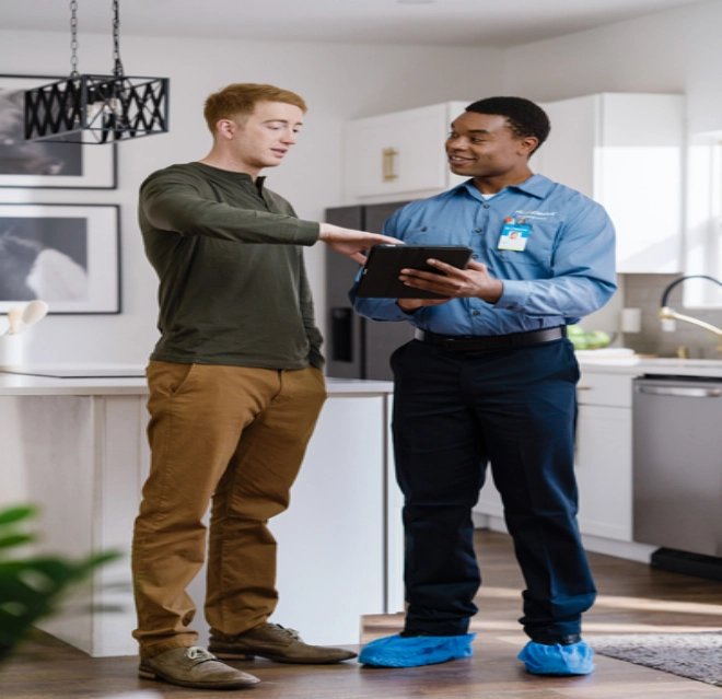 Technician explaining work and asking suggestions to the client.