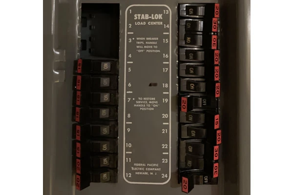 An obsolete Stab-Lok electrical panel.