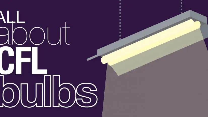 Graphic with title "All About Compact Flourescent Light Bulbs"