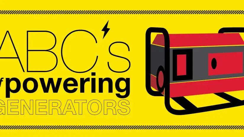 ABC's of powering generators with a picture of a red generator.