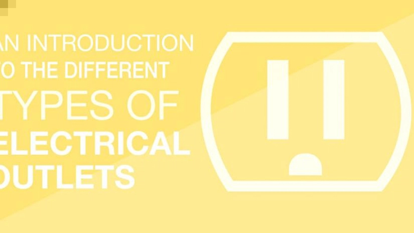 An introduction to the different types of electrical outletsâ€™ and a white outlet icon in white on a yellow background.