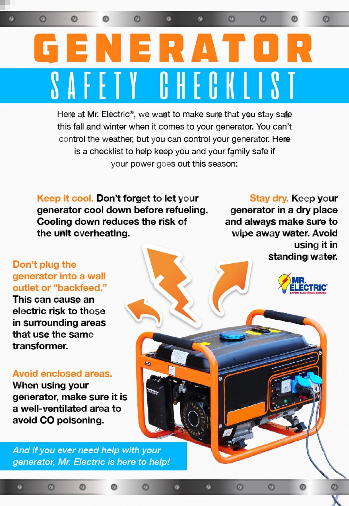 Generator safety checklist.