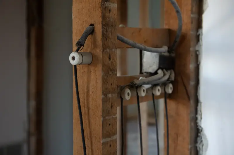 A close-up of knob and tube wiring.