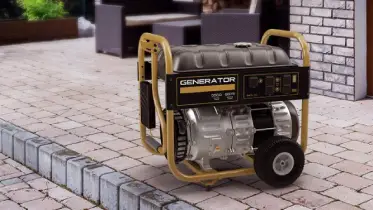 A generator on a brick patio.