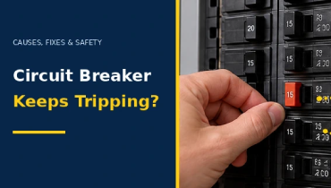 Hand adjusting a breaker switch inside a residential electrical panel.