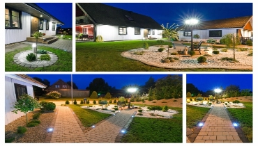 Collage of outdoor LED lighting in various settings