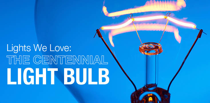Centennial light bulb with a blue background