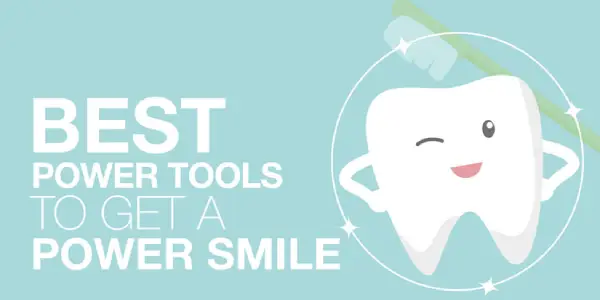 A white tooth with a winking face and arms on the side with a toothbrush in the background.