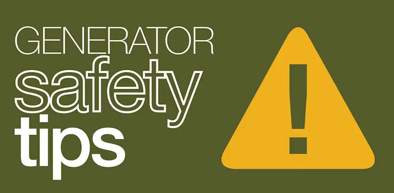 Graphic with copy generator safety tips and yellow hazard sign.