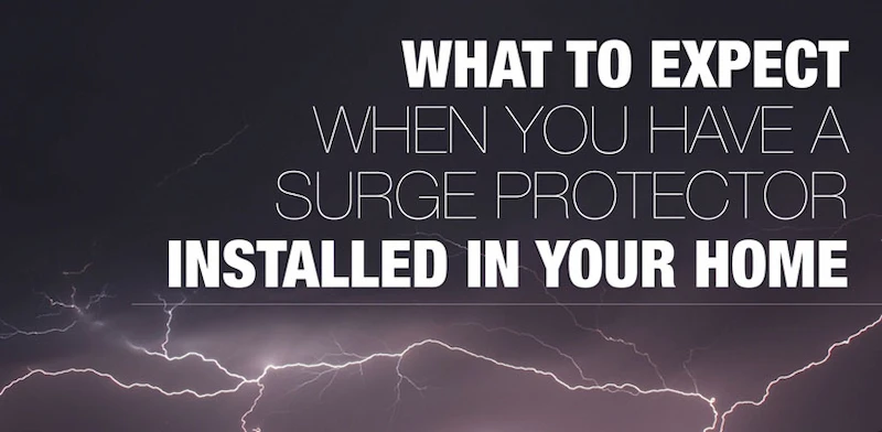 Graphic with copy-surge protector installed in your home-picture of lightning in the background.