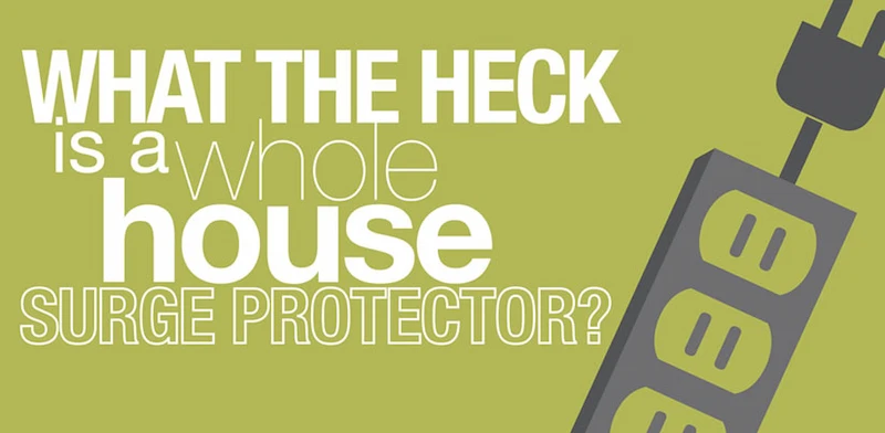 Graphic with copy - what is a whole house surge protector with a picture of a surge protector.