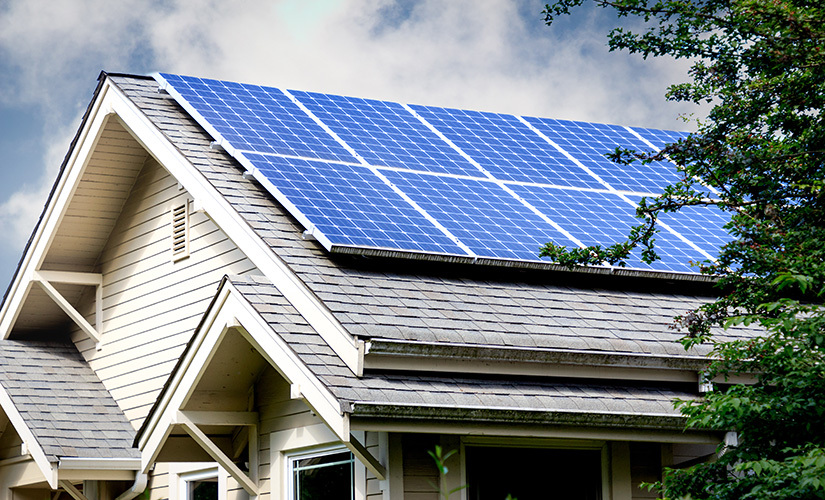 Solar panels on the roof of a house